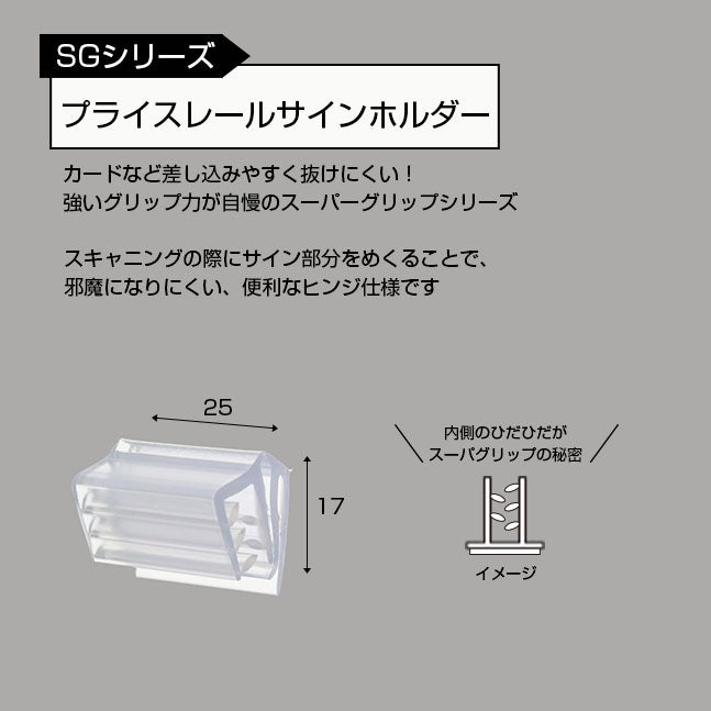 プライスレールサインホルダーのサイズ表記、SGシリーズの紹介画像